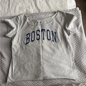 Brandy Melville Gray Tee with Navy Boston Print